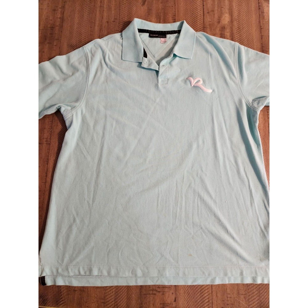 Rocawear Mens 2XL Aqua Blue Pique Polo Shirt Short Sleeve Embroidered Logo